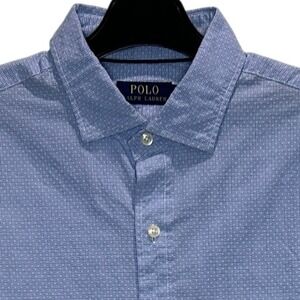 Polo Ralph Lauren Men's Blue Gingham Long Sleeve Dress Shirt Size Large Cotton‎